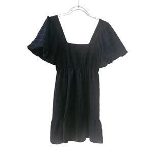 Crystal Doll Junior Size Med Dress Mini Navy Puff Sleeves Smocked Bodice